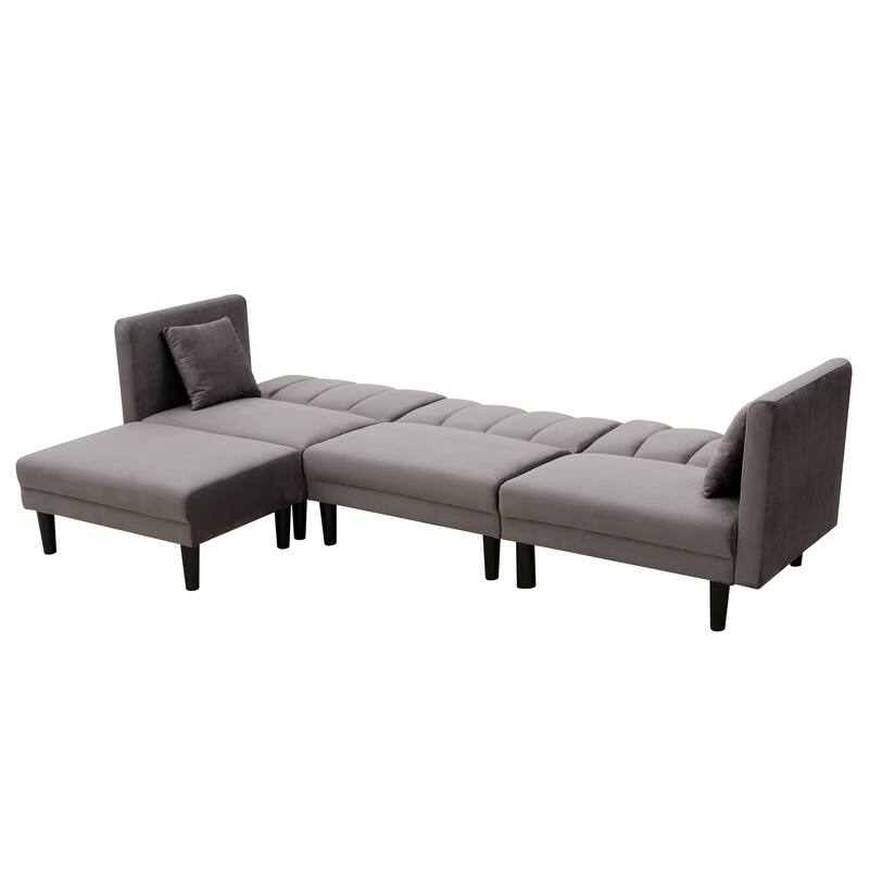 Reversible Sectional Sofa Sleeper L-shape Sofa Velvet Padded Sofa & Chaise