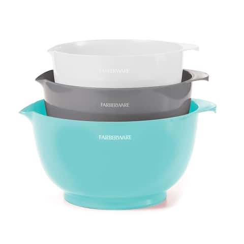 Farberware Professional Set Of 3 Mixing Bowls In Aqua, Grey, And White