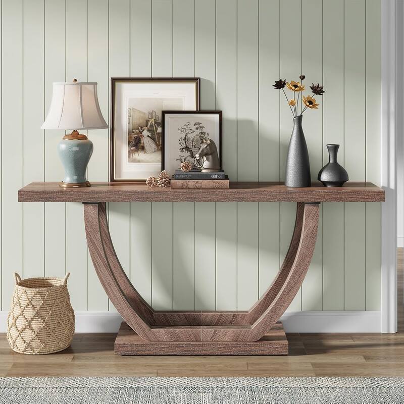 63 Inches Skinny Console Table with Geometric Base for Living Room Foyer