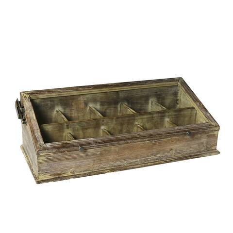 Wooden Display Case with 10 Slots, Brown and Clear