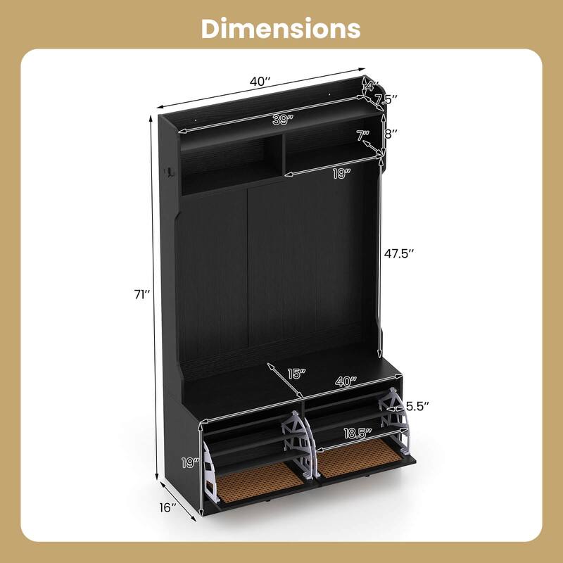 Costway 4-In-1 Hall Tree Entryway Bench with Coat Rack & Flip Drawers - See Details