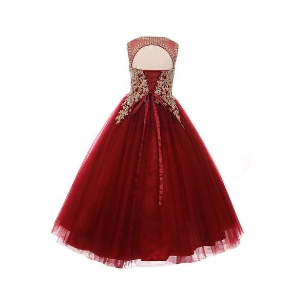 Shop Little Girls Burgundy Gold Rhinestone Cording Illusion Flower