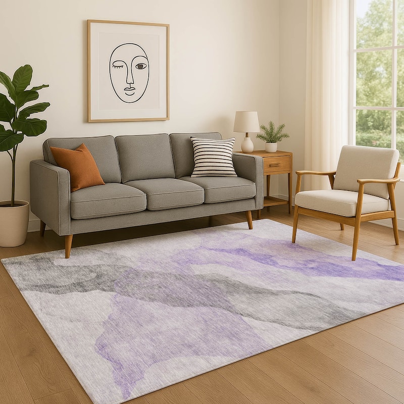 Premium Washable Super Soft Contemporary Fizal Mayfield Rug - Lavender - 9' x 12'