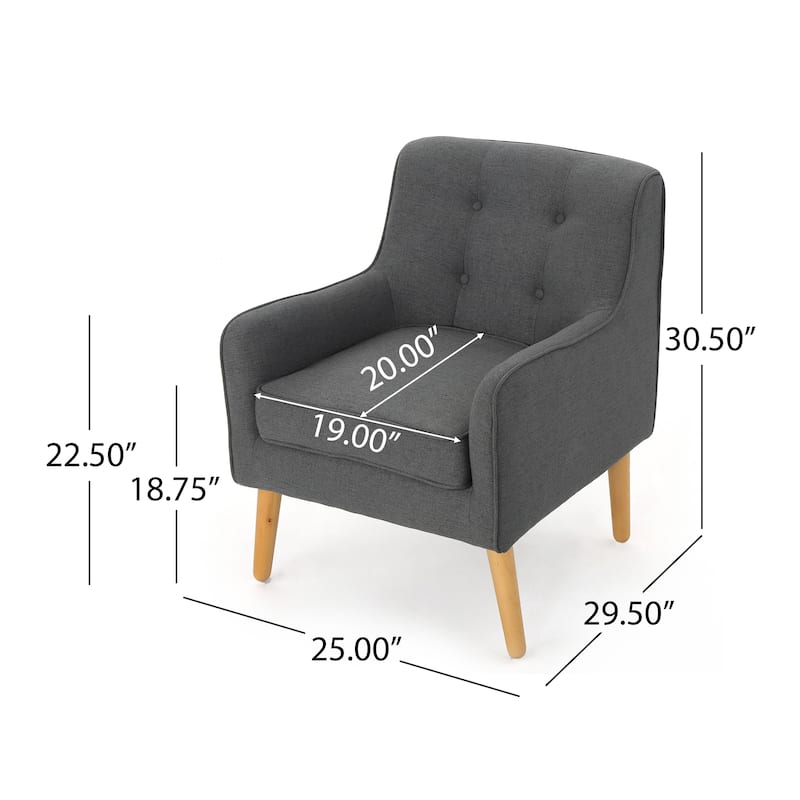 Charcoal Modern 25" Upholstered Button Tufted Arm Chair with Rubber Wood Legs for Living Room