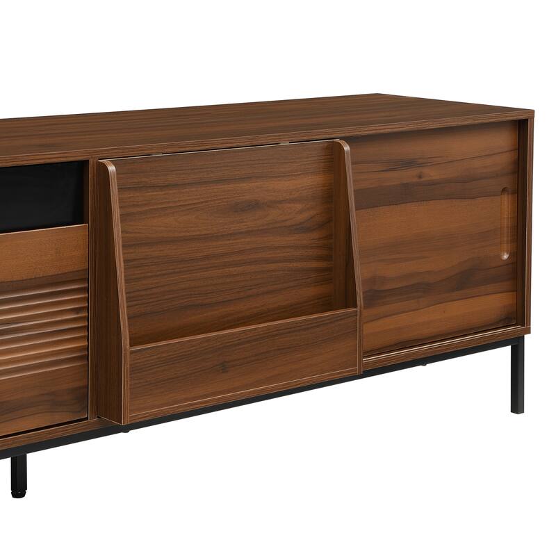 Farmhouse TV Stand for TVs up to 75 Inches, Sliding Doors TV Cabinet TV Console Table for Living Room