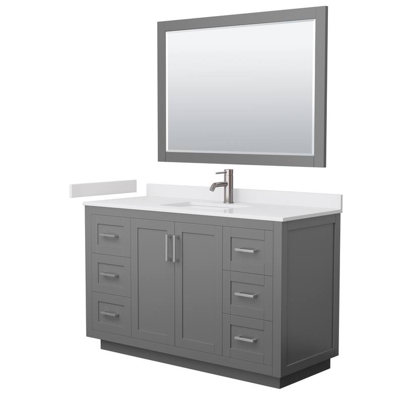 Miranda Single Vanity Set, Cultured Marble Top, 46-Inch Mirror - 54-Inch Single - Dark Gray, Nickel Trim, White Cultured Marble Top
