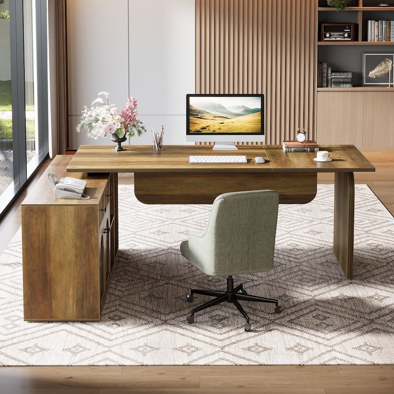 L Shaped Desk, 71-Inch Executive Office Desk, Farmhouse Computer Desk
