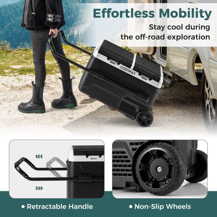 Dual Zone 12V 42QT Car Fridge Perfect for Travel Camping and Outdoor Adventures - 31" x 18.5" x 18.5"