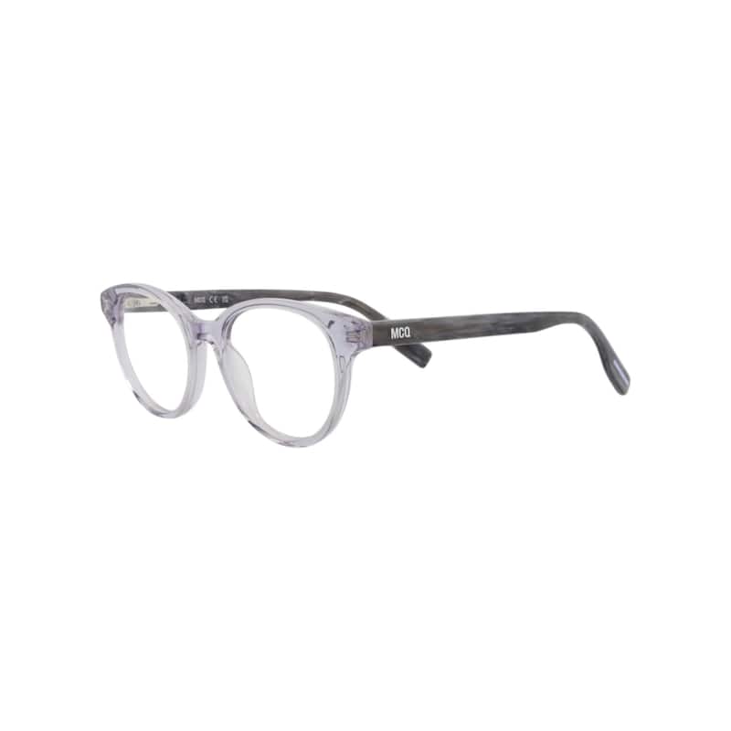 McQ Alexander McQueen Round-Frame Acetate Optical Frames, Transparent Lens, Shiny Transparent Gray Frame