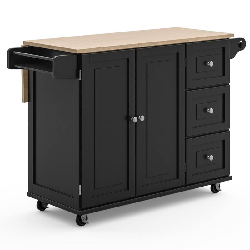 3-Drawer Drop Leaf Kitchen Cart with Wood Top by Homestyles