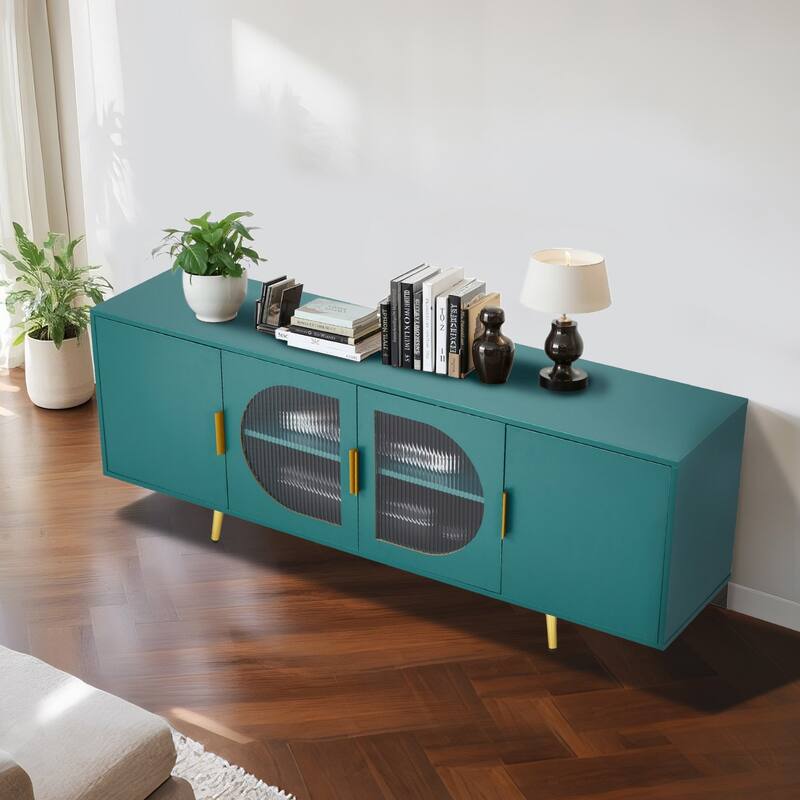 Dark Green Adjustable 3-Shelf TV Stand for Up to 75 inches TVs with Scratch Resistant Finish - 66.14 x 15.75 x 25.20 inch