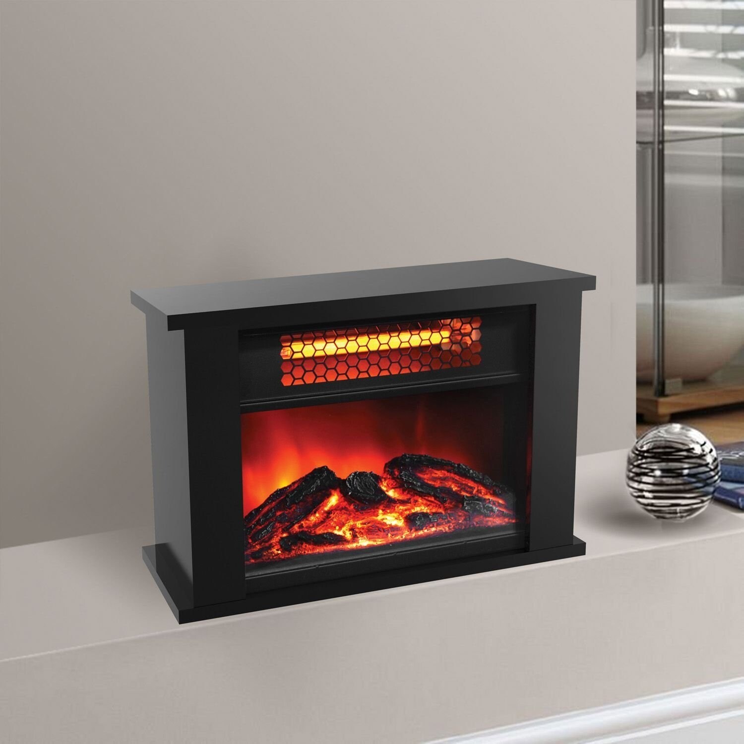LifeSmart Products ZCFP1017US 750W Mini Fireplace Heater, Tapletop Infrared  Mini Fireplace -Dark Walnut - Bed Bath u0026 Beyond - 27618138