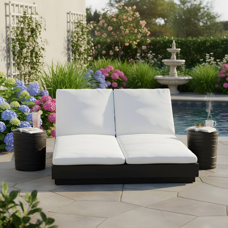 Christopher Knight Home - Outdoor Acacia Wood 5-Position Adjustable Double Sunlounge Set with MGO Side Table