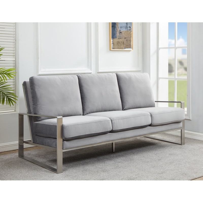 Jefferson Velvet Upholstered 3 Seater Sofa with Silver Metal Frame with Removable Cushion for Living Room, Bedroom, Office