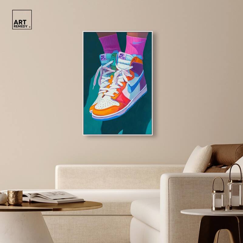 Colorful Sneaker Jump Canvas by Art Remedy