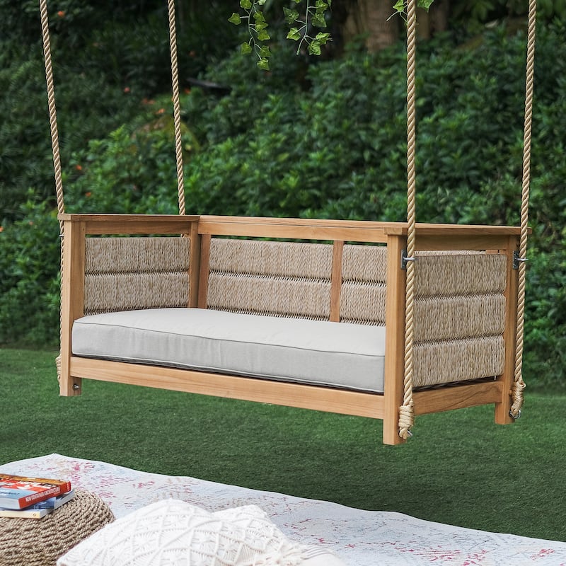 Cambridge Casual Blaine Teak Wood Outdoor Porch Swing with Cushion
