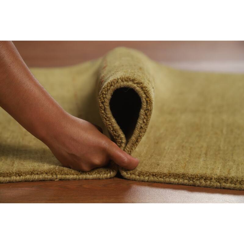 Green Tribal Gabbeh Indian Rug Hand-Knotted Wool Carpet - 3'3" x 5'1"