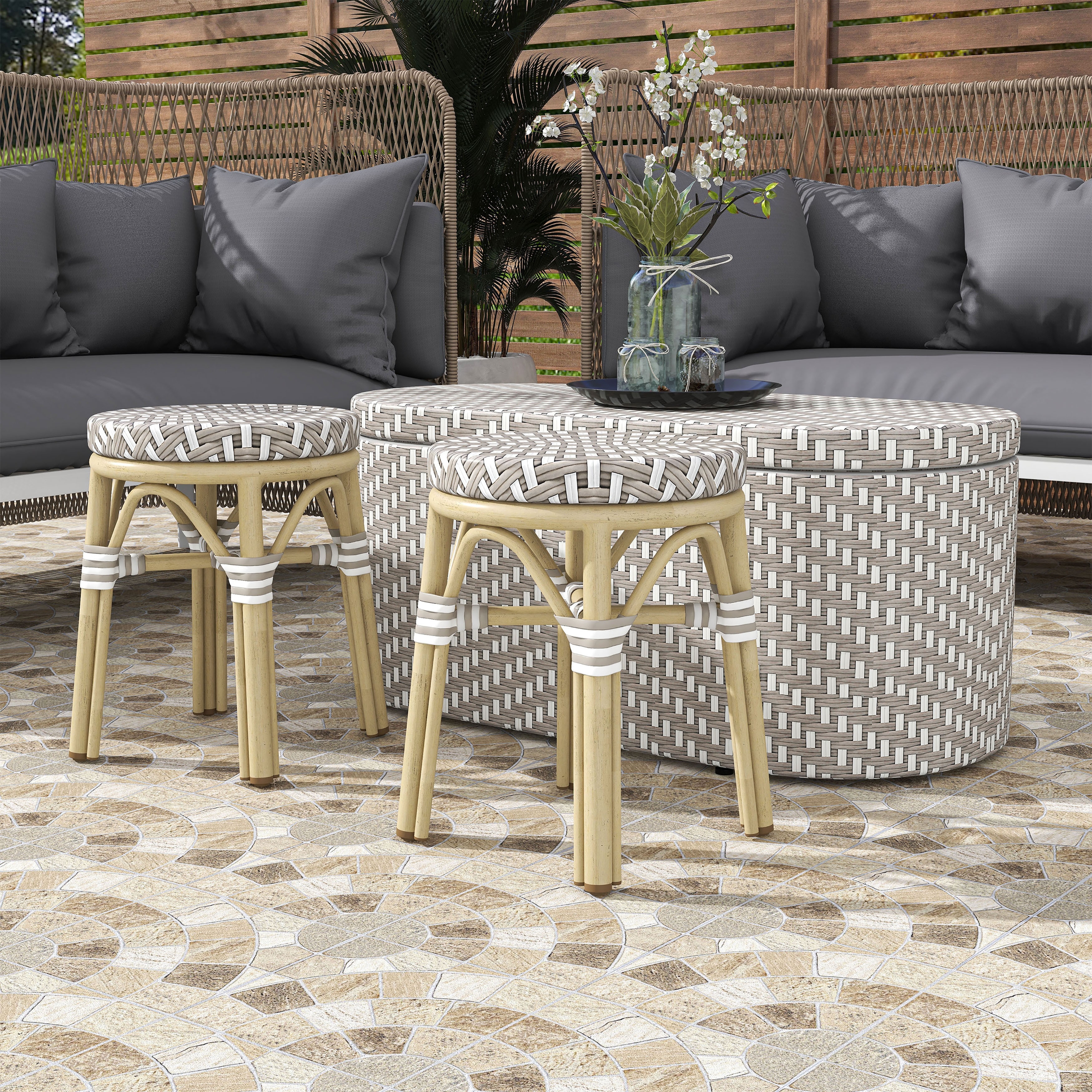 Furniture of America Pagler Contemporary 3-Piece Aluminum Patio Nesting Storage Table and Stools Set