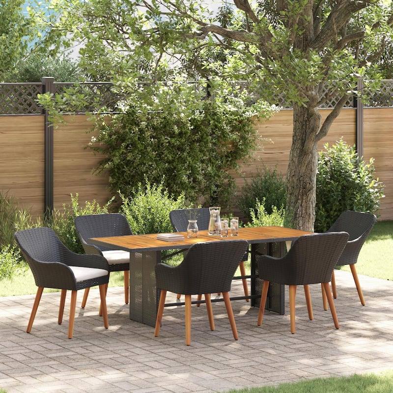 vidaXL 7 Piece Garden Dining Set Black Poly Rattan - 21.7 x 24.6 x 32.3