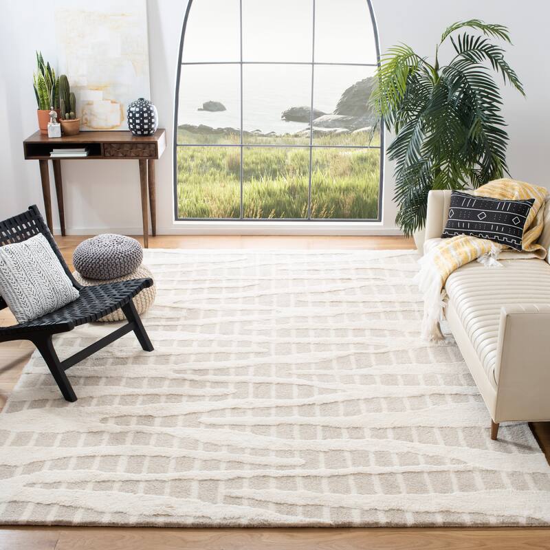 SAFAVIEH Handmade Manhattan Liberdade Modern Abstract Wool Rug - 9' x 12' - Beige/Ivory