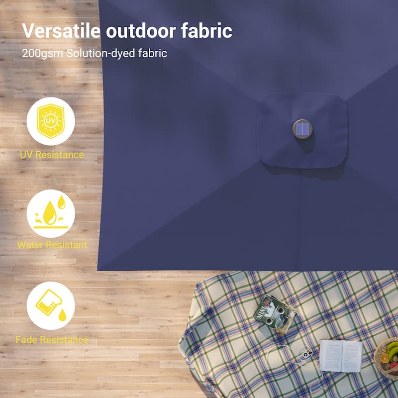 Bonosuki 10 x 6.5ft LED Patio Rectangular Umbrella Outdoor Market Umbrella Aluminium/Steel with Tilt and Crank