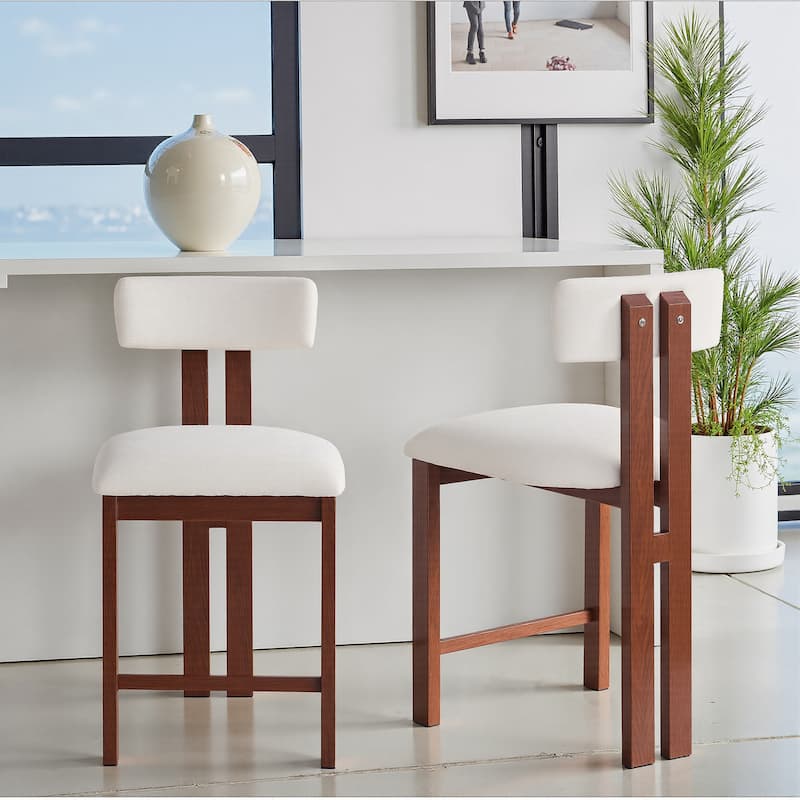 26.5" Stylish Round Stools with Low Back, Kitchen Island Bar Stool Set of 2 with Footrest Comfortable Upholstered Seat