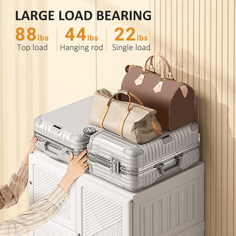 HOMCOM Portable Wardrobe Closet, Clothes Storage Organizer with Cube Compartments, Hanging Rod, Magnet Doors