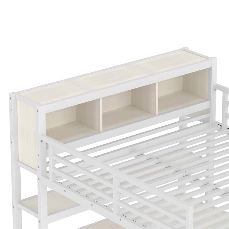 Metal Loft Bed with Wardrobe And L-shaped Desk,Queen Size Loft Bed