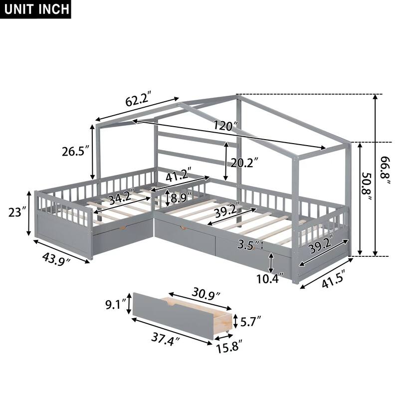 House Platform Bed with Three Storage Drawers