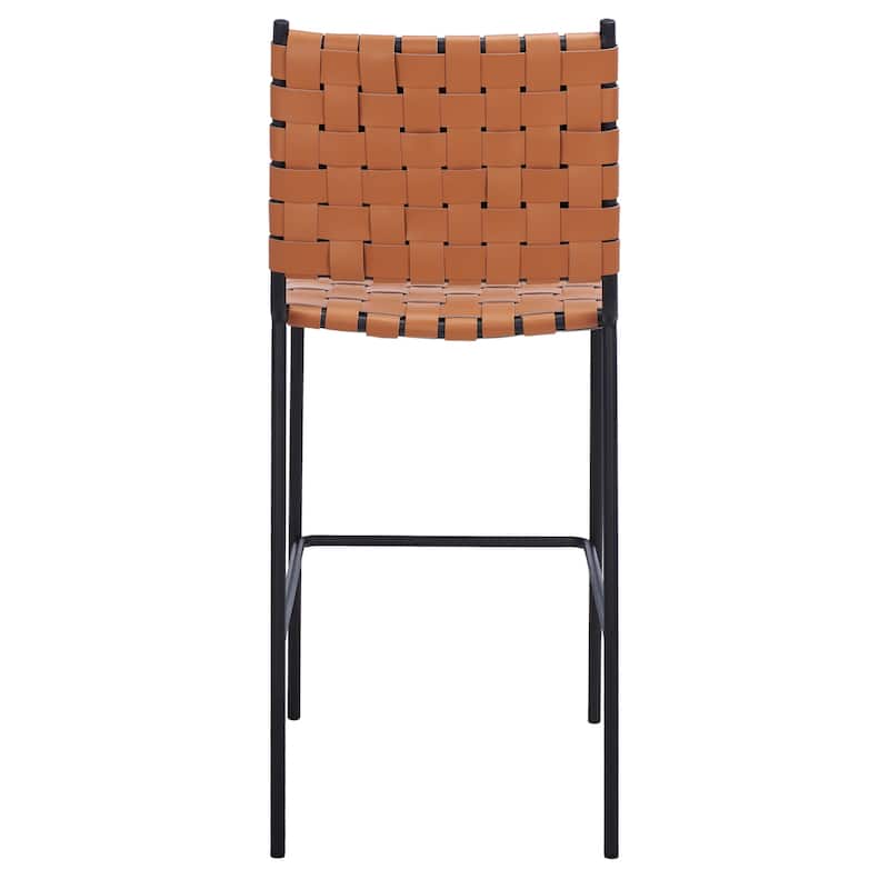 SAFAVIEH Malissie Woven Counter Stool - 18.5" W x 21" L x 40" H - 19Wx21Dx40H - Cognac/Black