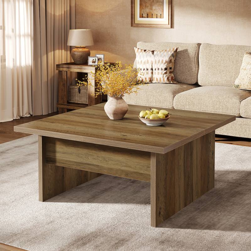Square Coffee Table, 39.4-Inch Farmhouse Cocktail Tea Center Table - Rustic Brown