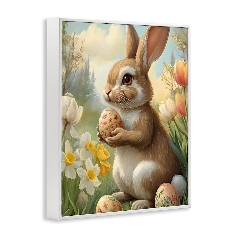Stupell Easter Bunny with Painted Eggs Framed Giclee Art Design By Franklyn Gregory