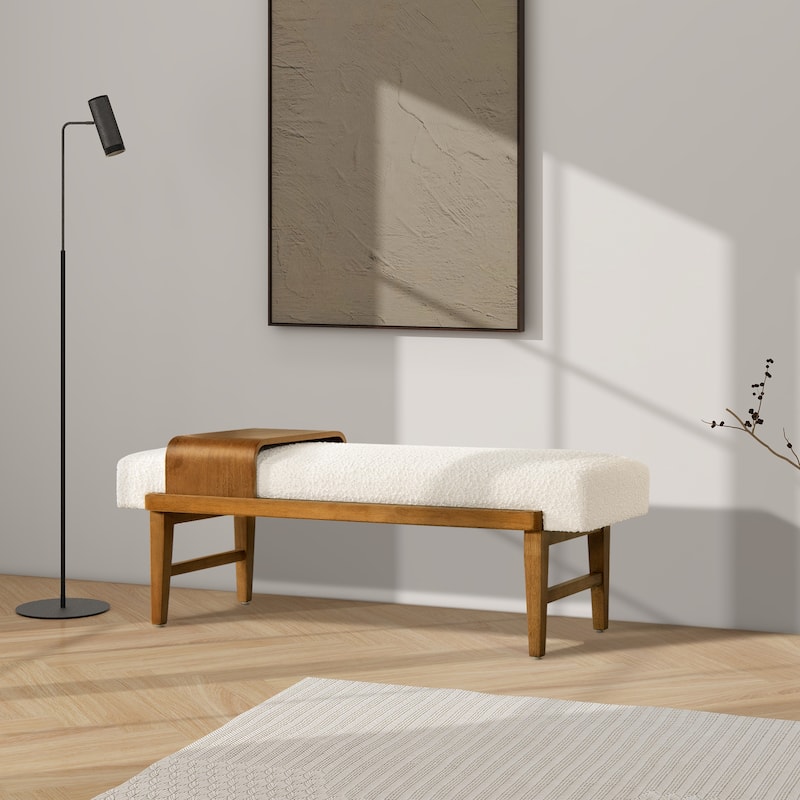 Billie 52" Boucle Faux Sherpa Modern Telephone Bench with Sliding Shelf