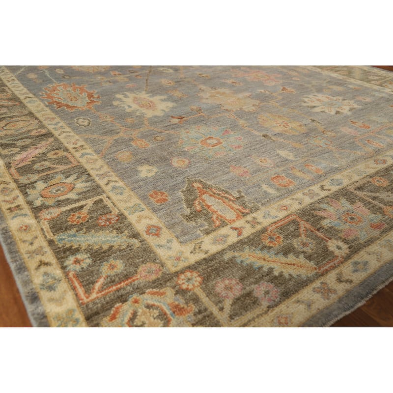 Hand Knotted Oriental 100% Wool Carpet Transitional All-Over Greys & Charcoal Oushak Area Rug - 9' 1'' X 6' 0''