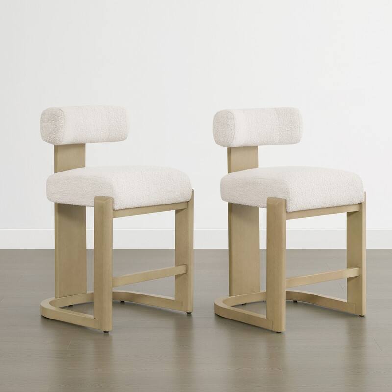 Spruce & Spring Arya Upholstered Boucle Counter Stool with Solid Wood Frame