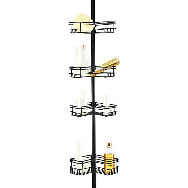 dimension image slide 1 of 6, Utopia Alley Tension Pole Shower Caddy Corner Organizer, Adjustable with 4 Removable Baskets, 60 to 97 Inch