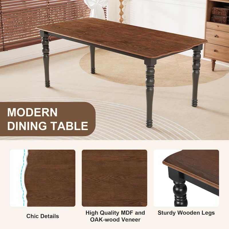 7 Piece Rectangle Dining Table Set with Extendable Wood Dining Table and 6 Upholstered Armless Chair for Dining Room