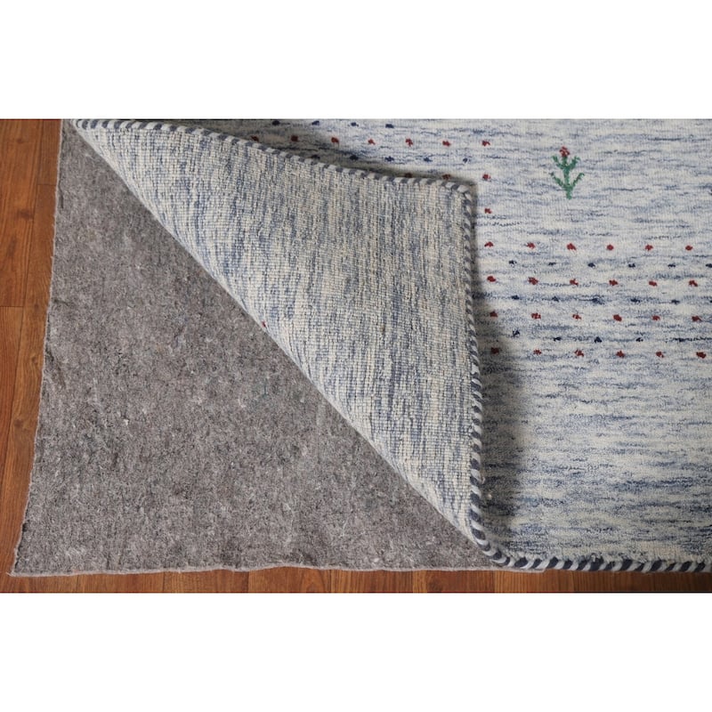 Ivory & Blue Gabbeh Oriental Area Rug Handmade Wool Carpet - 9'1"x 11'10"