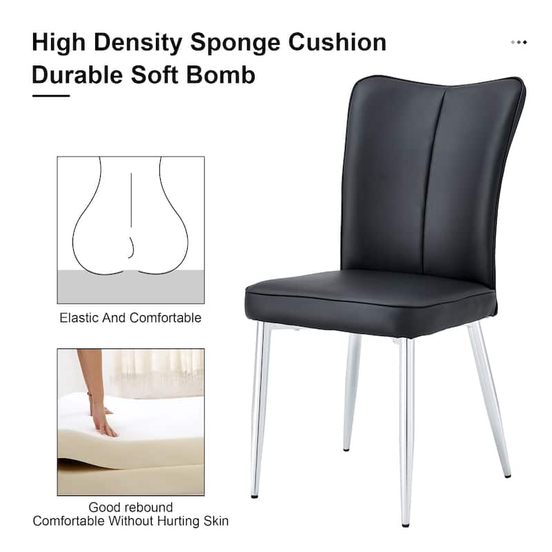 Dining Chairs, Black Pu Leather Curved Backrest And Seat Cushions, Electroplated Metal Chair Legs,A Set Of 4 Chairs.
