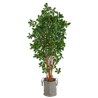 6' Black Olive Artificial Tree in Handmade Black and White Natural Jute and Cotton Planter