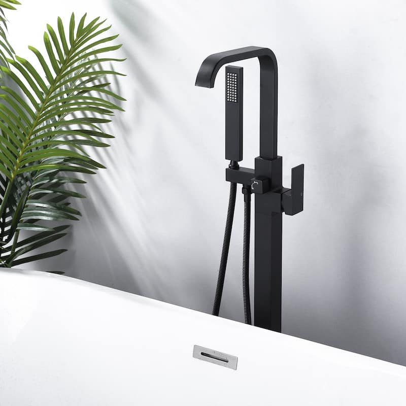WOWOW Waterfall Single-Handle Freestanding Tub Faucet with Hand Shower