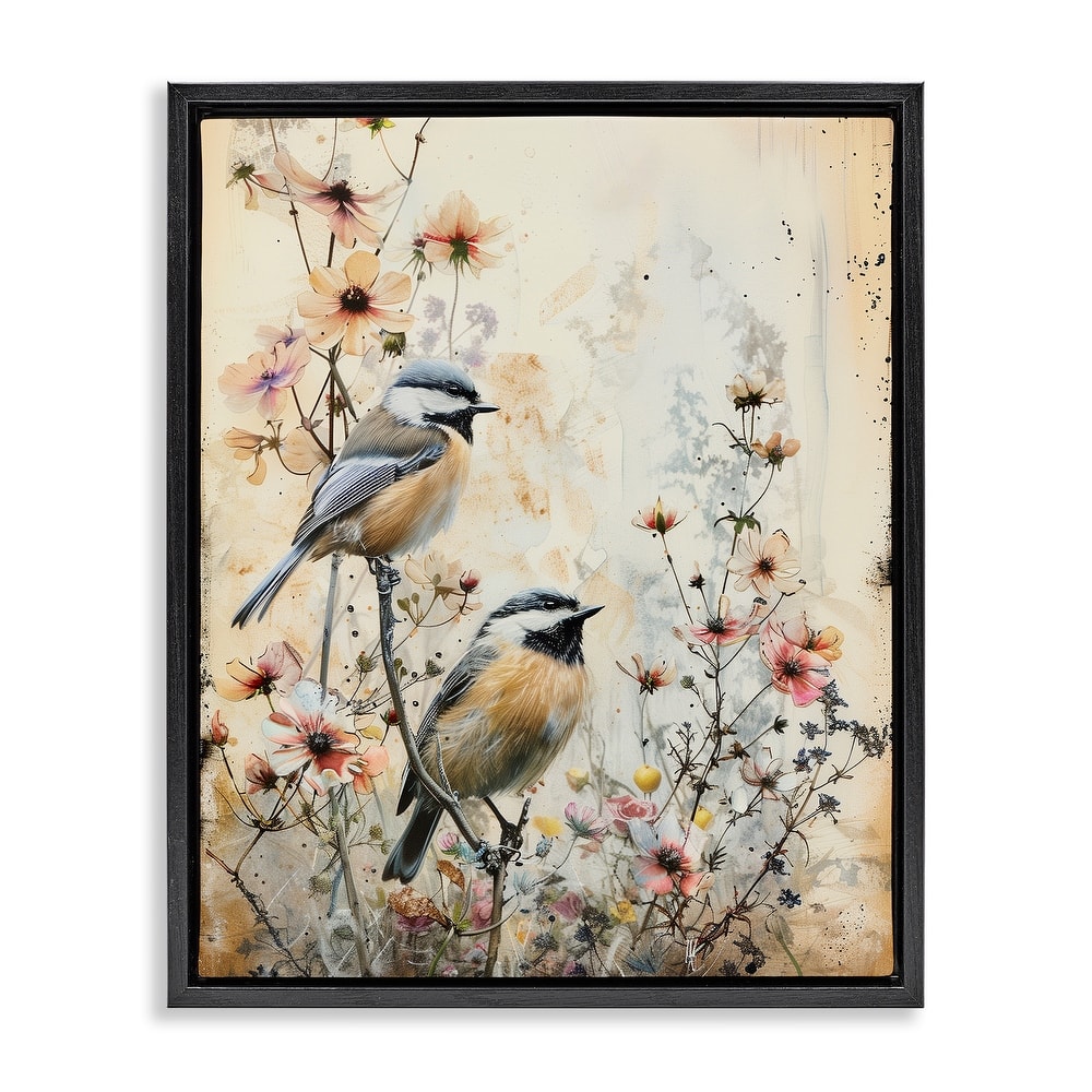 Stupell Sparrows Perched on Florals Framed Floater Canvas Wall Art Design By Arlington Prints