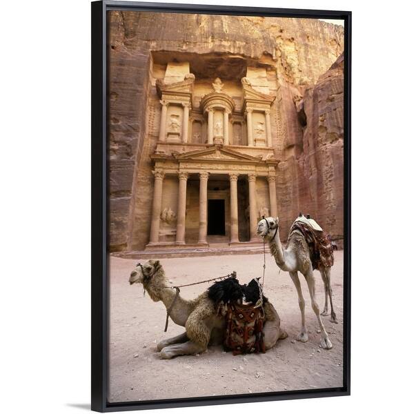 Shop Camels In Front Of Al Khazneh Treasury Ruins Petra Jordan Black Float Frame Canvas Art Overstock 25517835