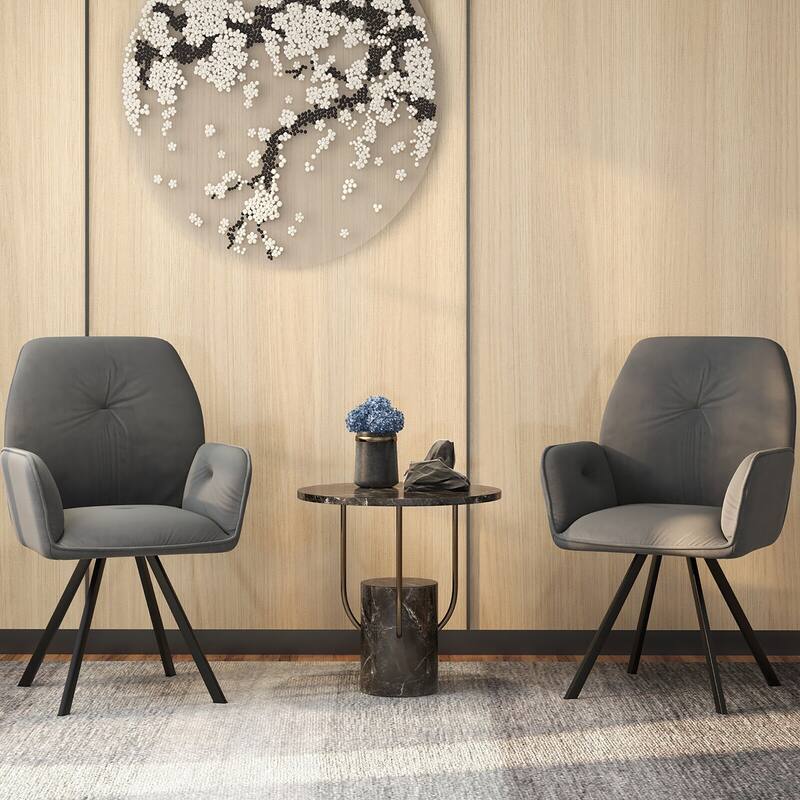 Gymax Set of 2 Velvet Accent Chairs Swivel Dining Armchairs w/ Back &
