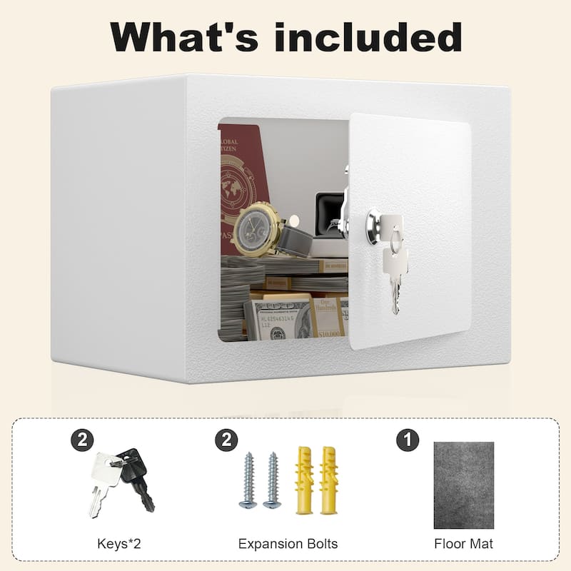 Secure Safe With Key And Password Money Home Safe, 0.23 Cubic Feet Small Safe, Mini Storage Cabinet
