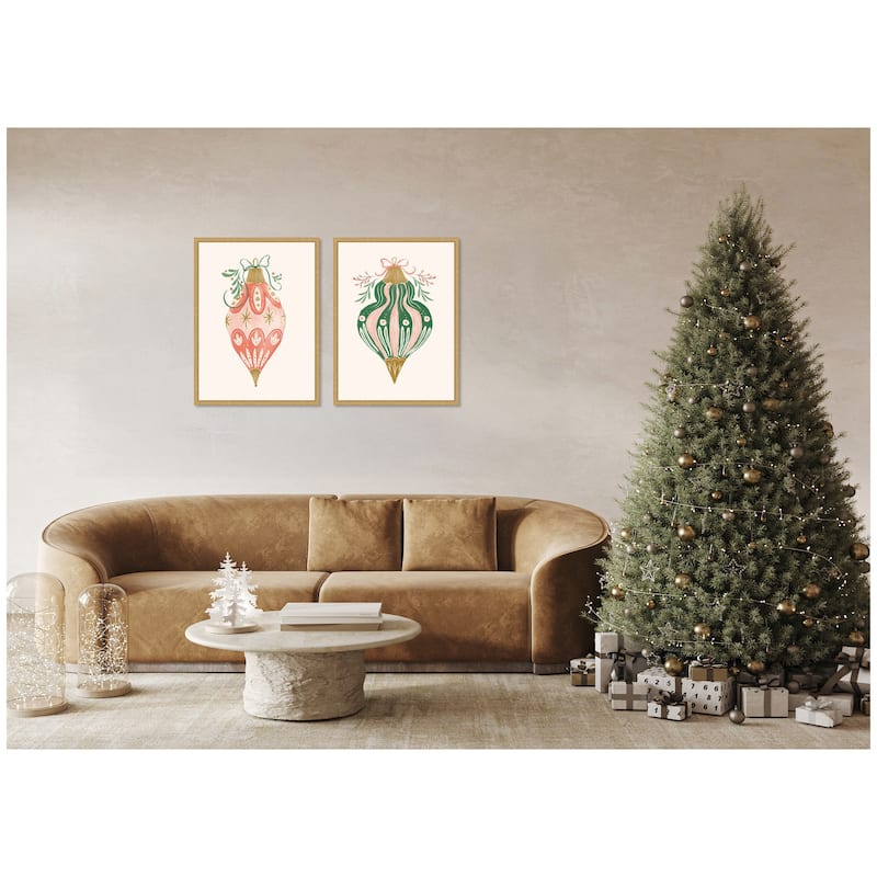 Kate and Laurel Sylvie Holiday Ornament Collection - 2 Piece Framed Canvas Art Set by Jill Labieniec