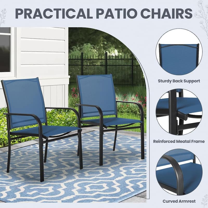 Outdoor Patio Dining Chairs Set of 4, Metal Frame Textilene Fabric Chairs with Armrest