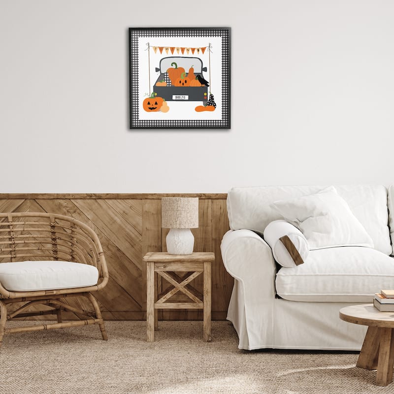 Stupell Pumpkin Truck with Gingham Border Framed Giclee Art Design By Sazerelli Designs