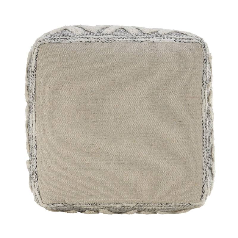 16" Modern Grey Pouf Ottoman with Abstract Pattern and Upholstered Floor Seat Footrest and Decor