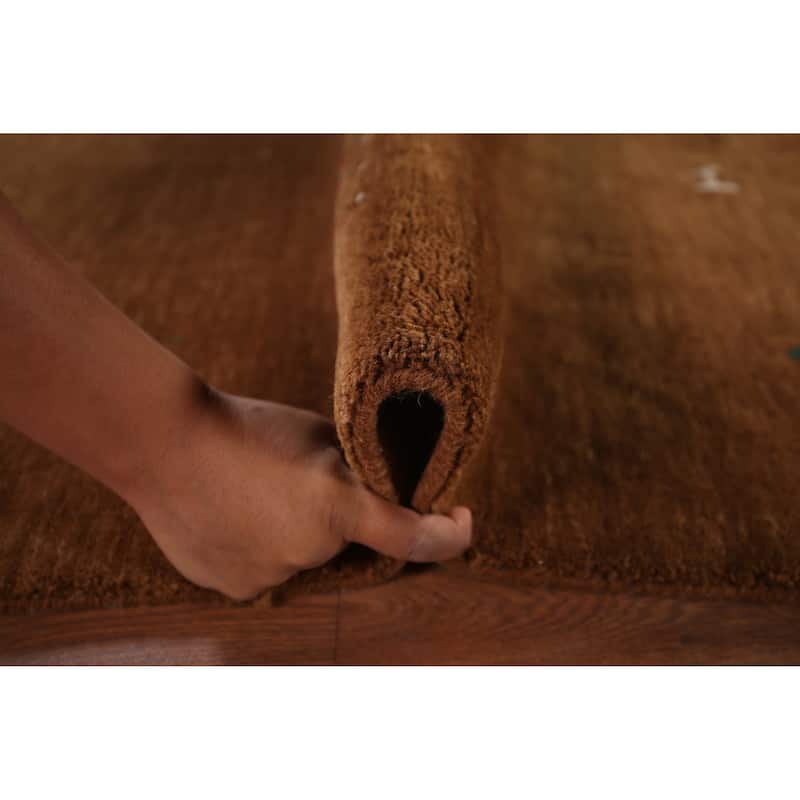 Brown Gabbeh Oriental Area Rug Hand-Knotted Tribal Wool Carpet - 6'9"x 9'7"